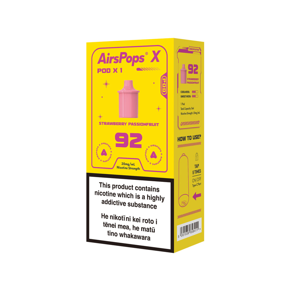 AIRSCREAM AirsPops X PREFILLED Pod SINGLE PACK - 92 Strawberry Passionfruit