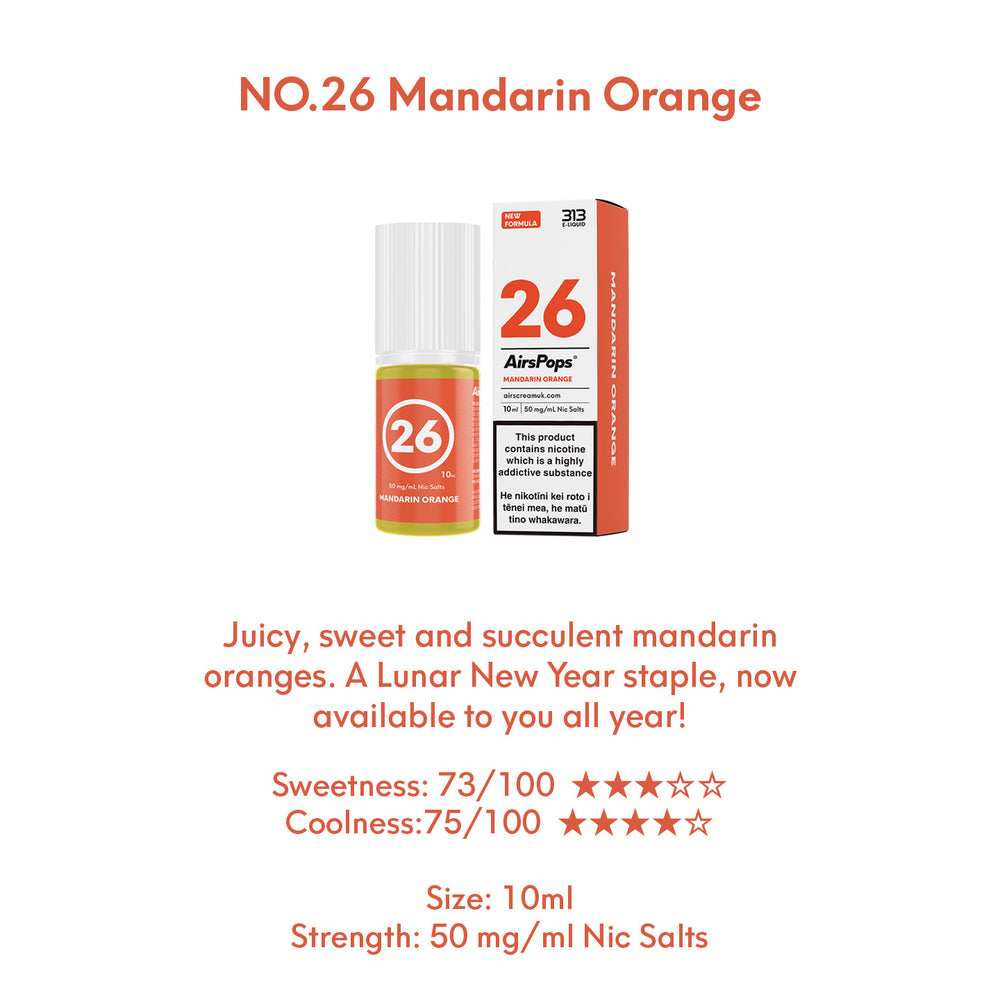 NO. 26 HONEY ORANGES ( Mandarin Orange)- AirsPops 313 E-LIQUID 10ml - AIRSCREAM NZ